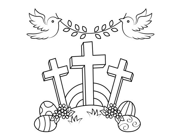 Printable easter crosses and doves coloring page