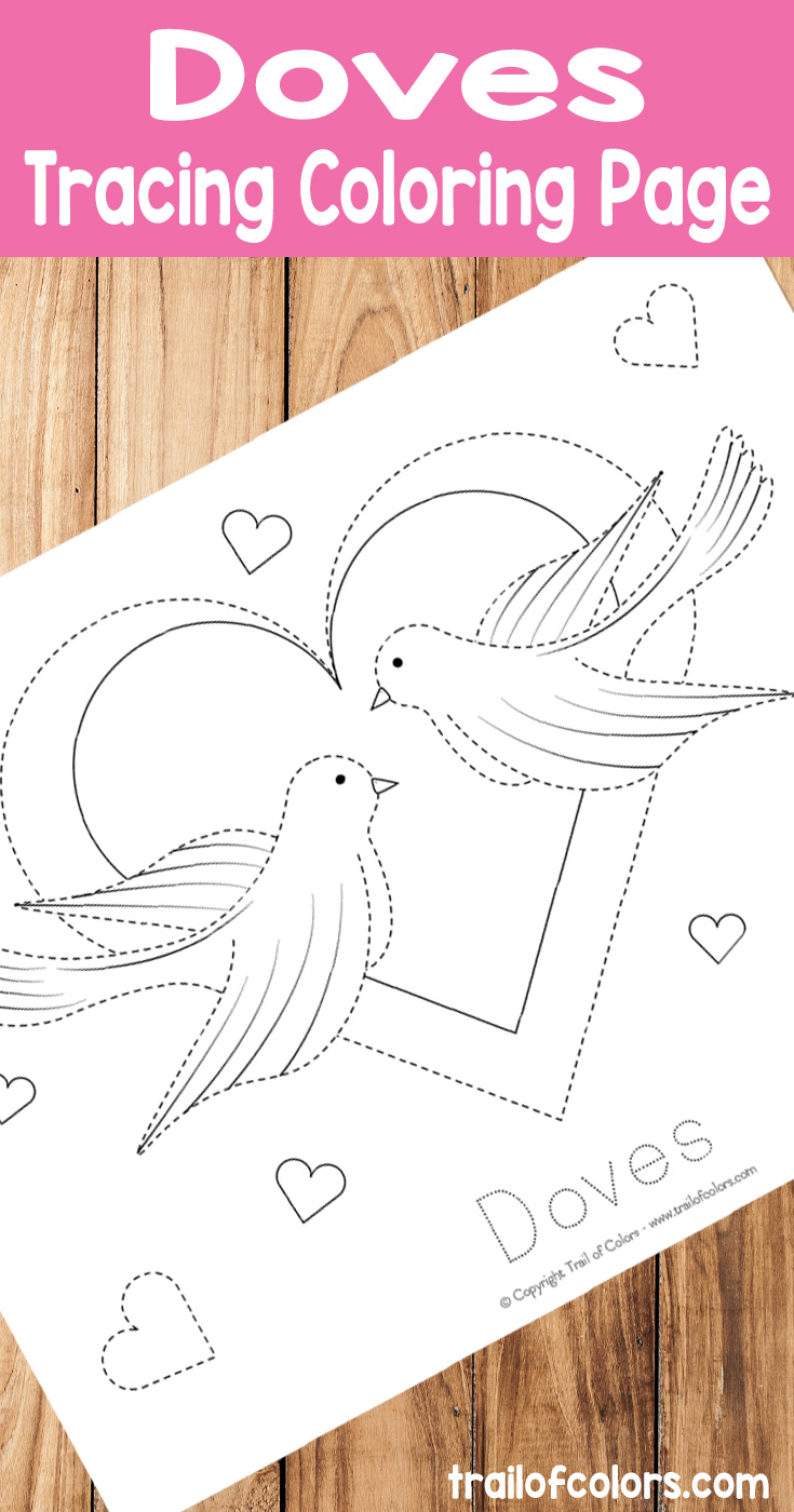 Free printable doves tracing coloring page