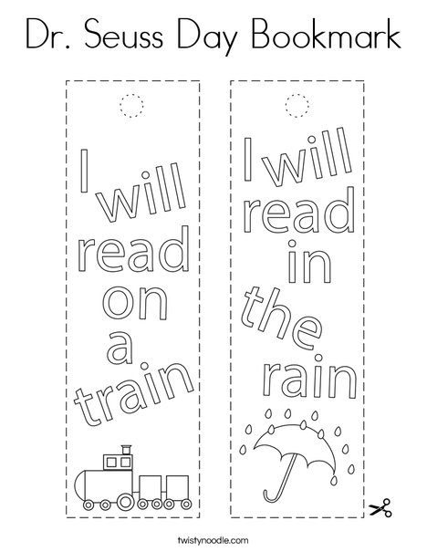 Dr seuss day bookmark coloring page