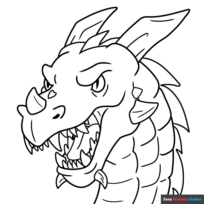 Dragon head coloring page easy drawing guides