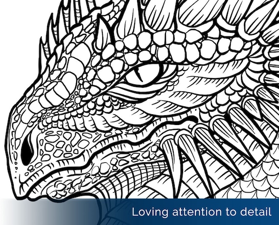 Spiny dragon coloring page fantasy creature horns and scales dragon head magical monsters crested dragon printable digital download