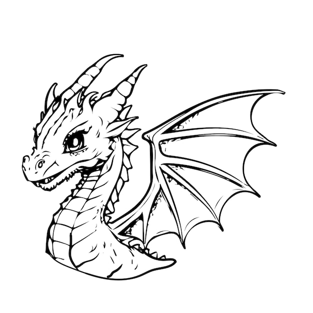 Premium vector print education art character animal cute dragon outline black and white coloring page