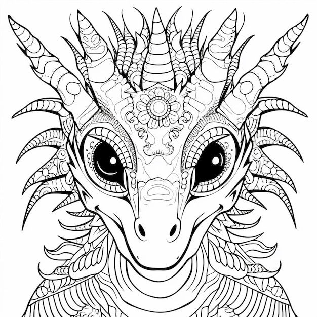 Premium ai image a coloring page with a dragon head and ornate patterns generative ai