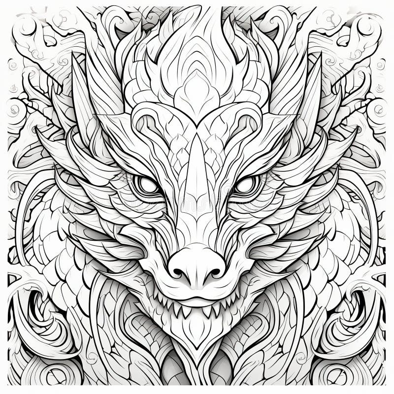 Monochrome mandala with dragon head for coloring symbol of year of the dragon stock illustration