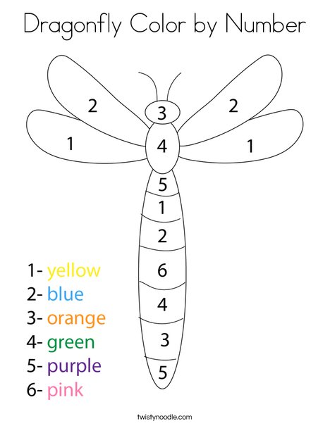 Dragonfly color by number coloring page