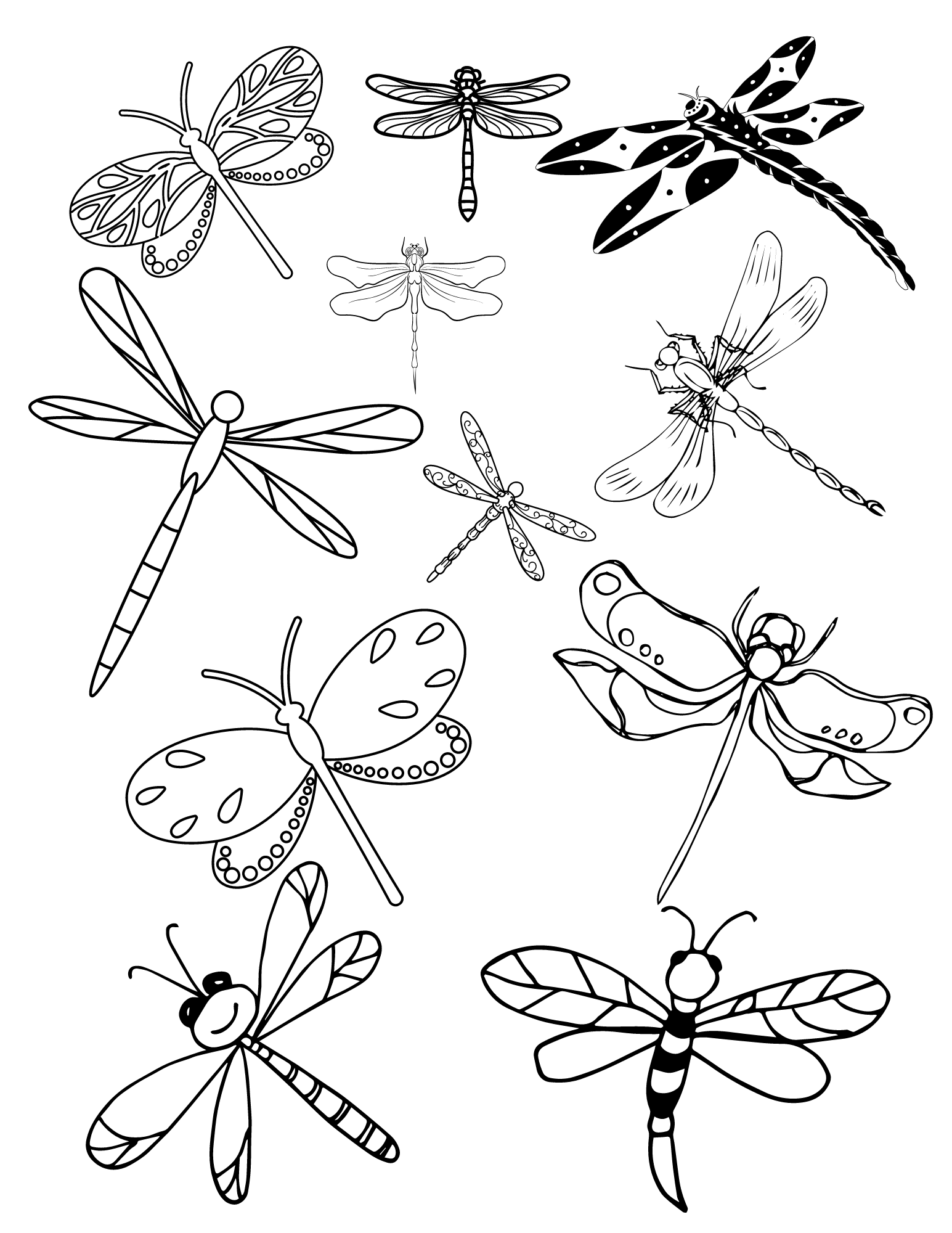 Dreamy dragonfly coloring pages for kids and adults