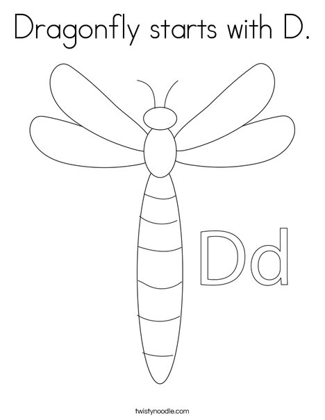 Dragonfly starts with d coloring page