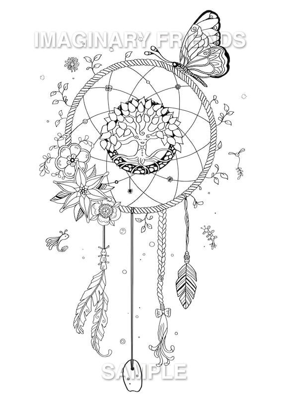 Dream catcher coloring page a size x mm a size mm printable up to a size