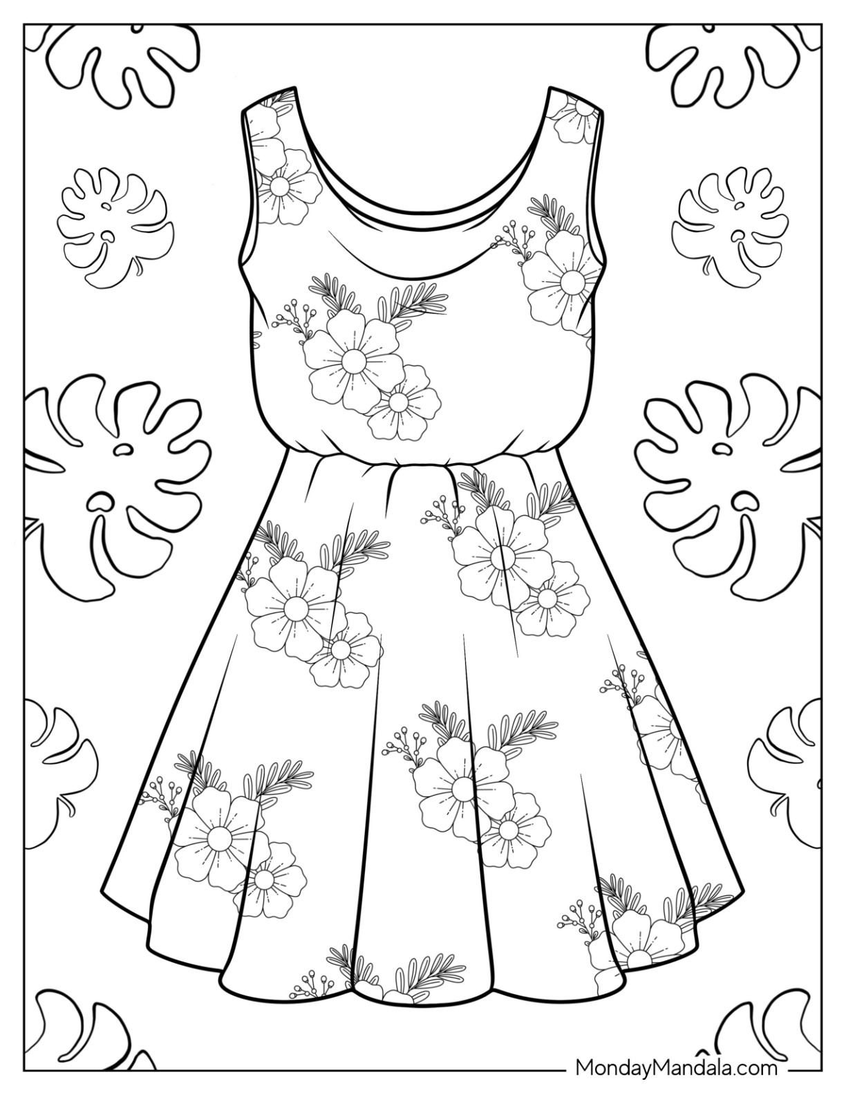 Dress coloring pages free pdf printables