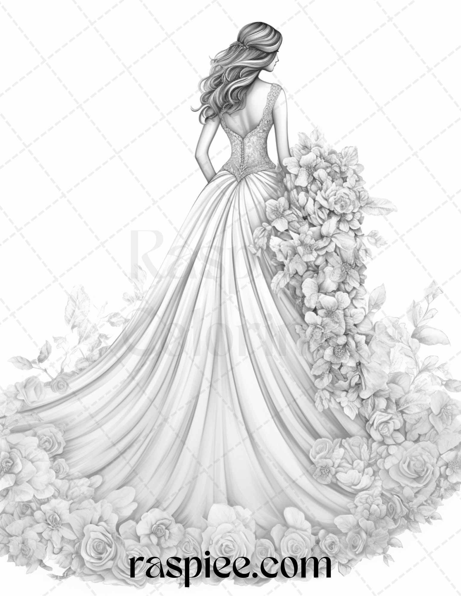 Elegant floral wedding dresses grayscale coloring pages printable f â coloring