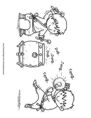 Kids playing traditional drum coloring page â free printable pdf from