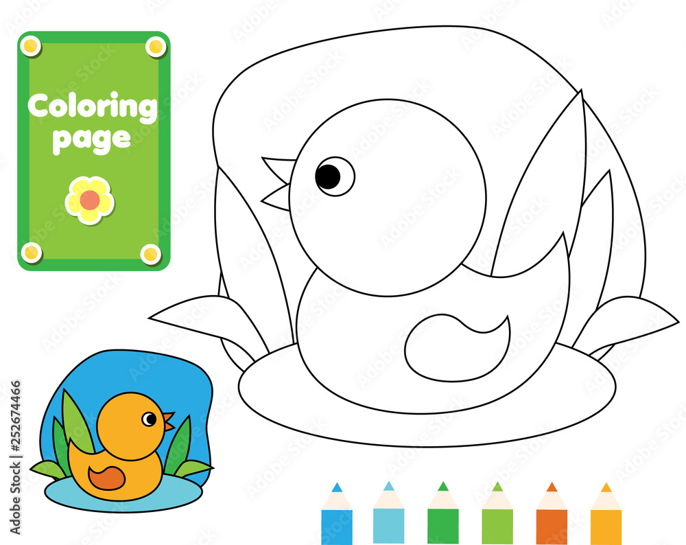 Coloring page for kids duck in water drawing game activity printable fun for toddlers and children animals theme vector