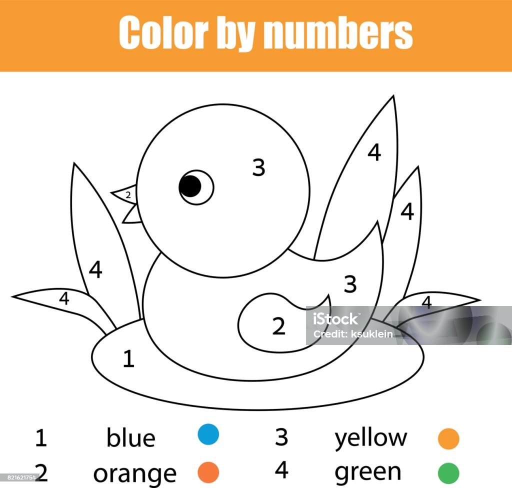 Coloring page with duck bird color by numbers educational children game drawing kids activity stock illustration