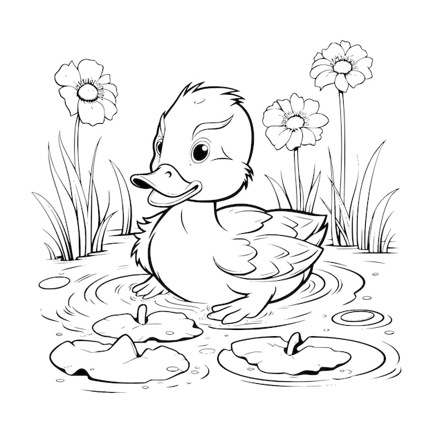 Premium vector baby duck coloring pages drawing for kids