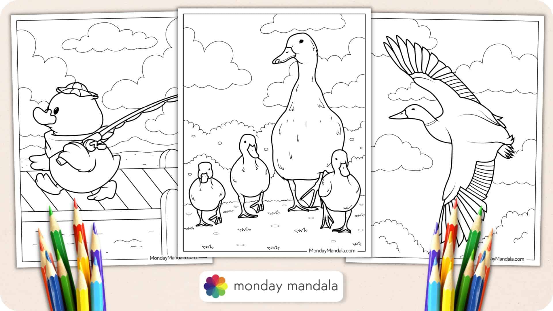 Cute duck coloring pages free pdf printables