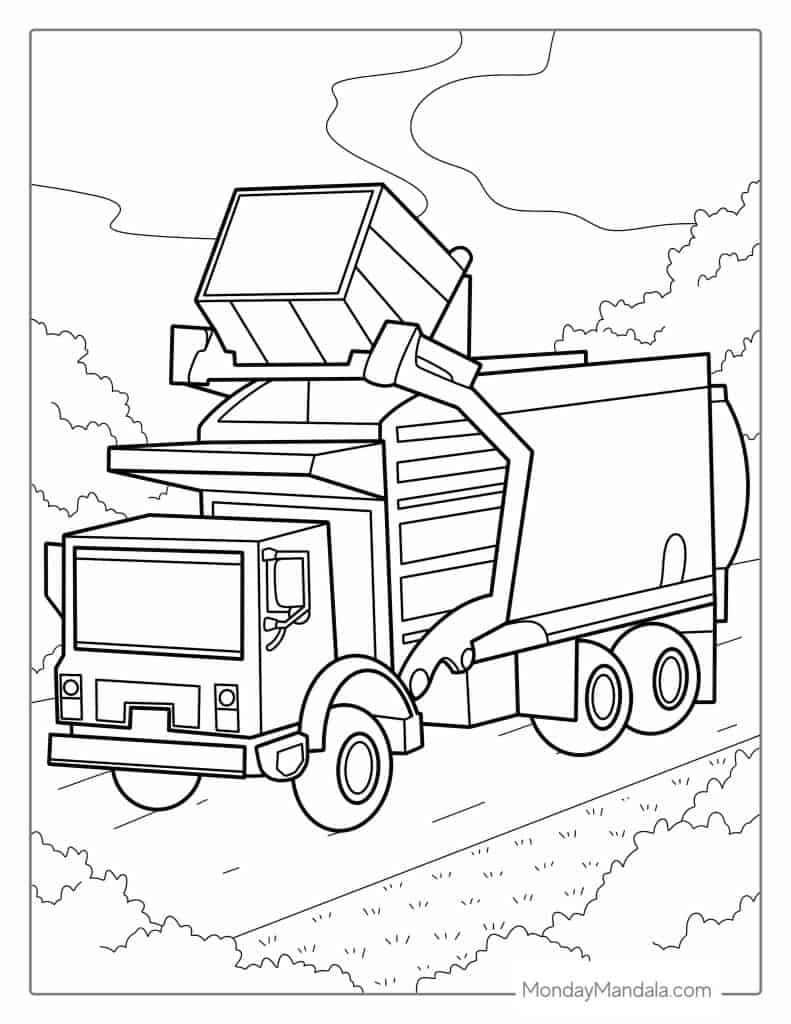 Garbage truck coloring pages free pdf printables