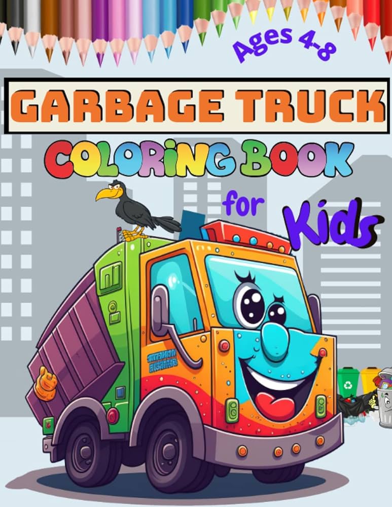 Garbage truck coloring book for kids ages