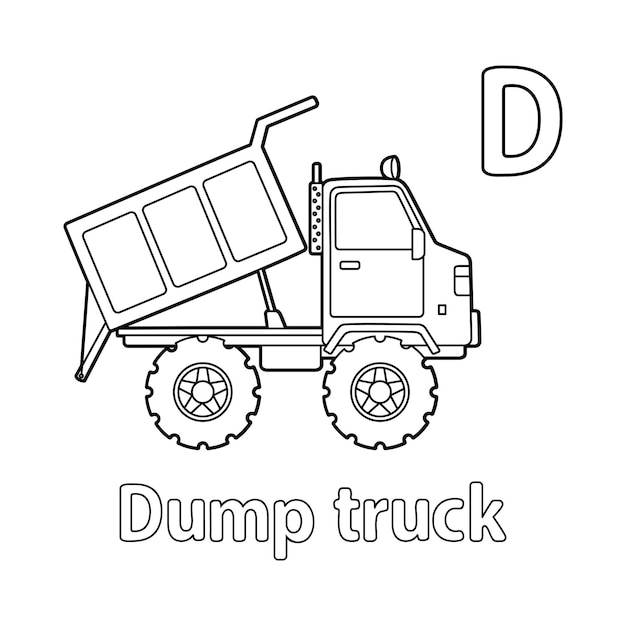 Premium vector dump truck alphabet abc coloring page d