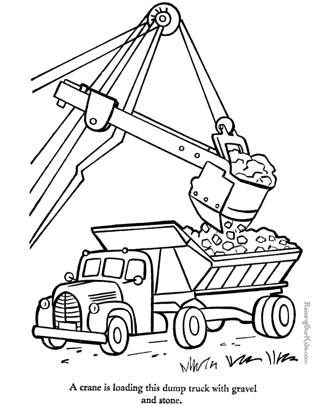 Dump truck coloring page crane and stone