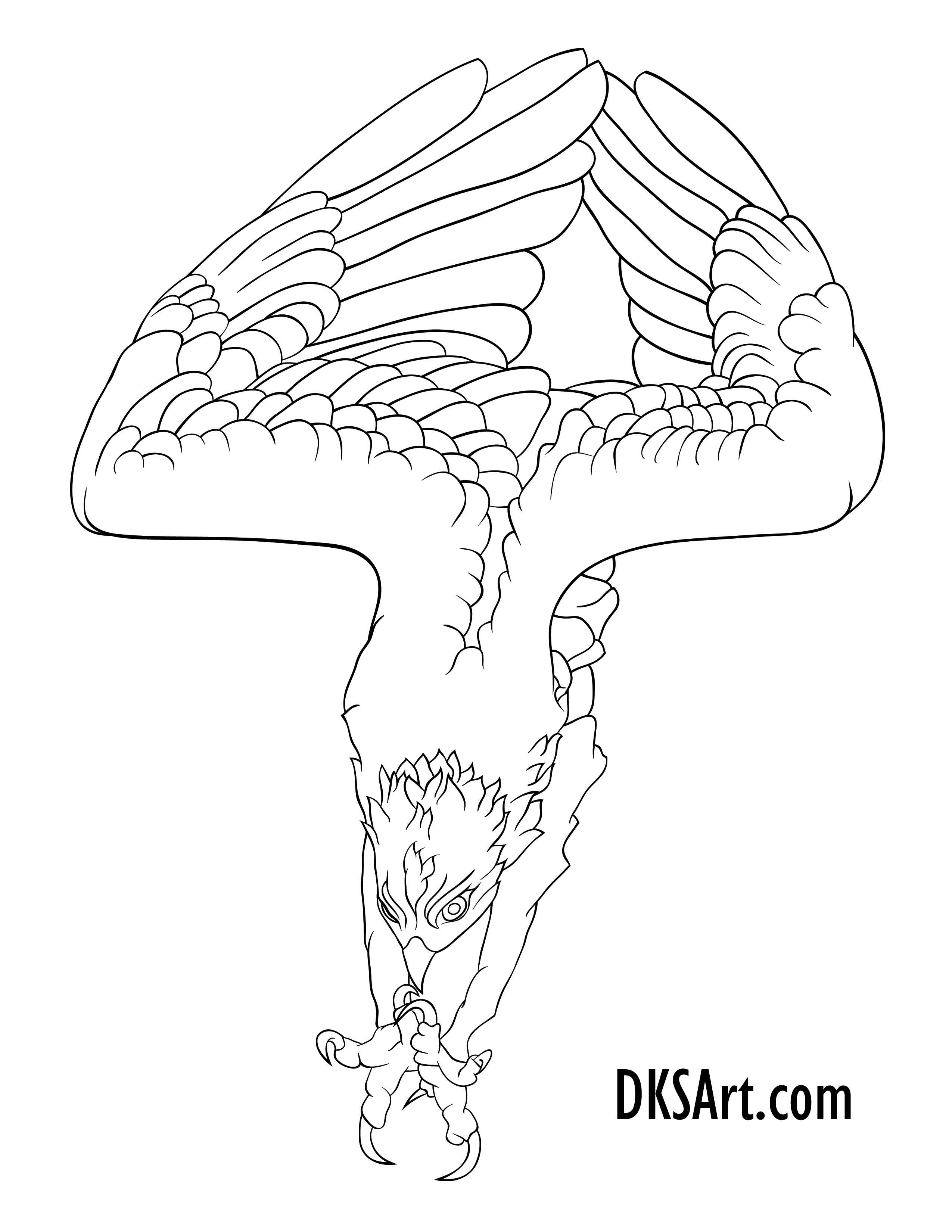 Printable coloring page of swooping eagle line art outline