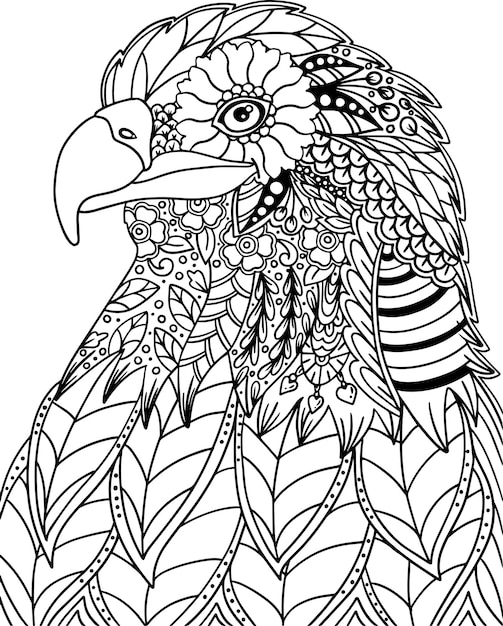 Premium photo eagle doodle coloring page for adult graphic