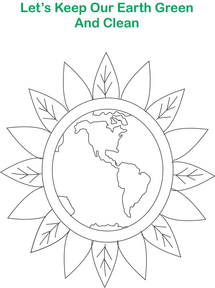 Green earth printable coloring page for kids