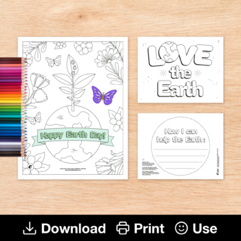 Happy earth day coloring sheets love the earth activity writing template pages