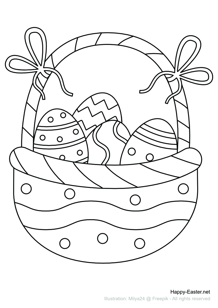 Free printable coloring page easter egg basket with bows