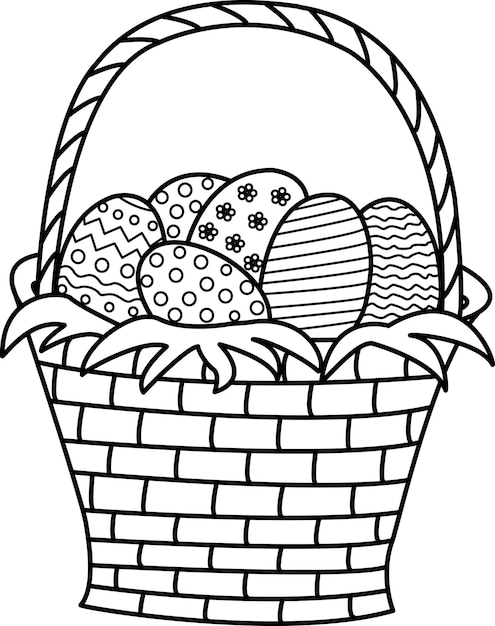 Premium vector easter basket with eggs for coloring page