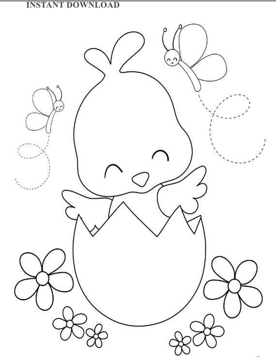 Printable easter chic in egg shell coloring page instant download digital file printable easter coloring sheet kids coloring download