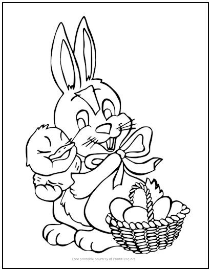 Easter bunny with chick coloring page print it free