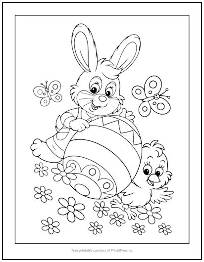 Easter bunny and chick coloring page print it free