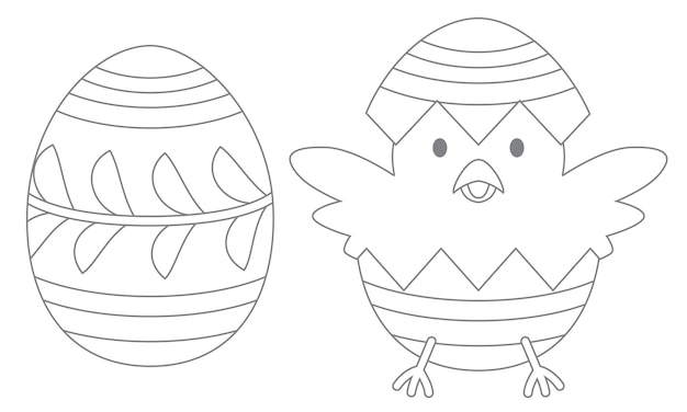 Premium vector easter coloring page cute cartoon chick in eggshell vector illustration