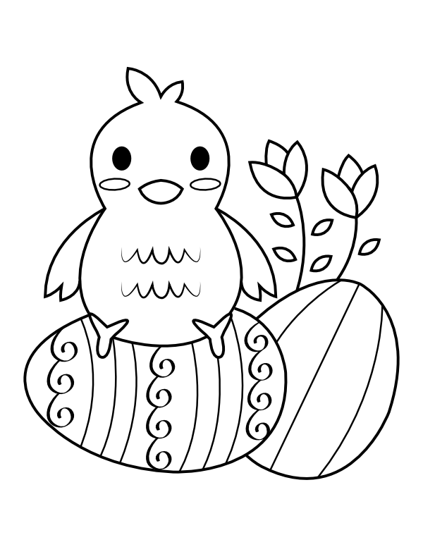 Printable easter chick and eggs coloring page