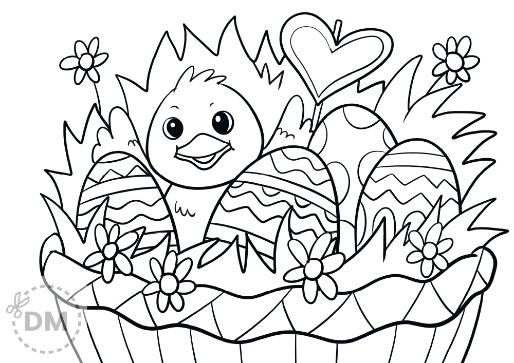 Easter egg and baby chick coloring page