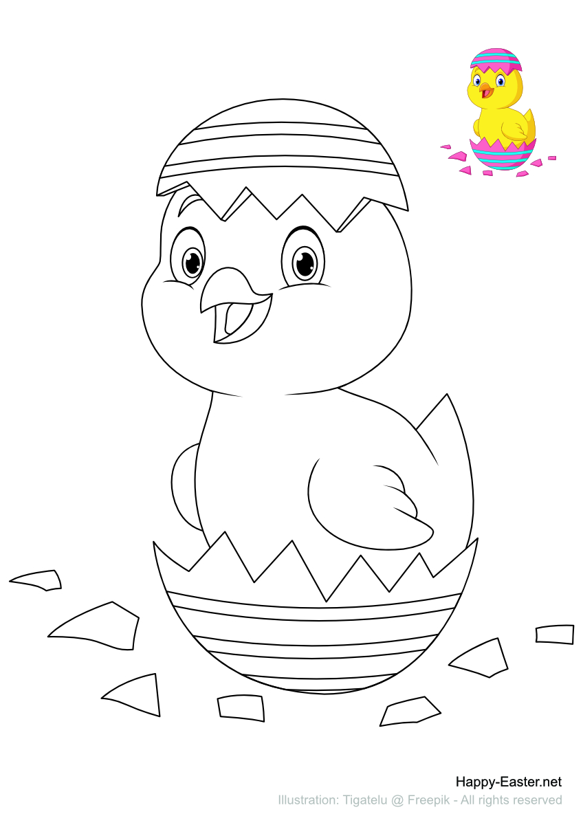 Free printable coloring page chick hatching from easter egg