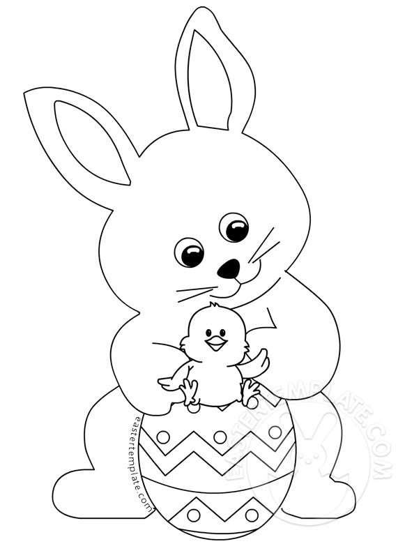 Easter bunny with little chick coloring page
