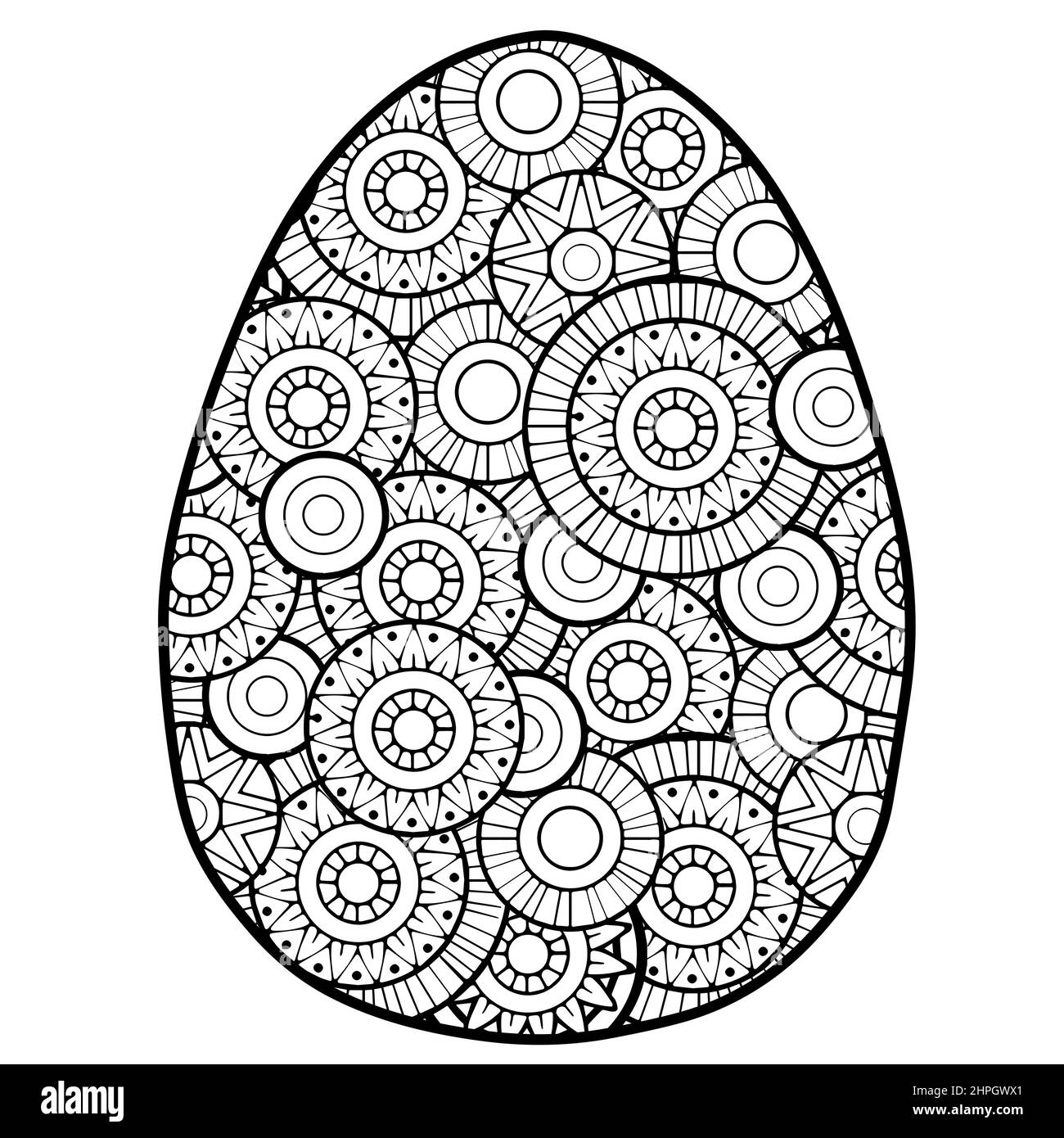 Vector coloring page black contour detailed easter egg in mandala style on white background stock vector image art