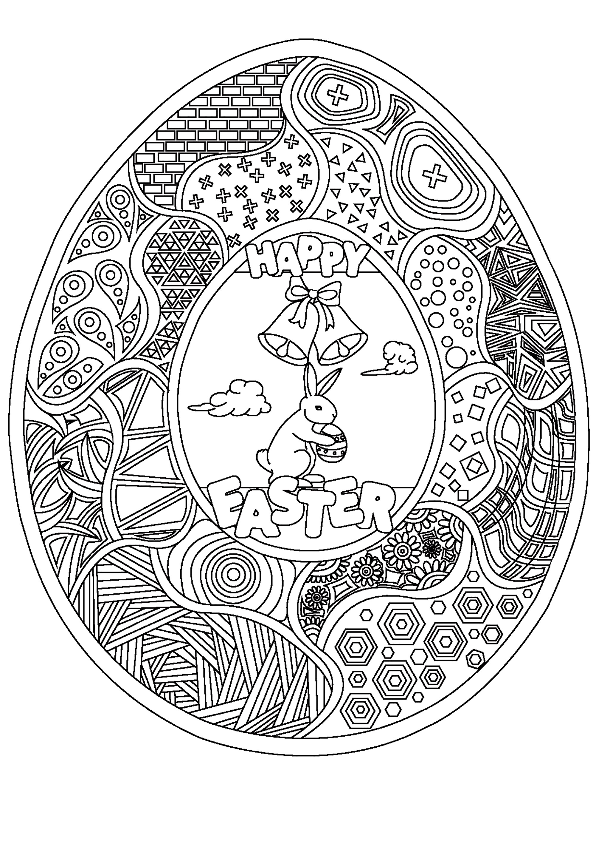 Easter egg rabbit and bells