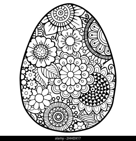 Vector coloring book page for adults coloring black contour detailed easter egg in mandala style on white background stock vector image art