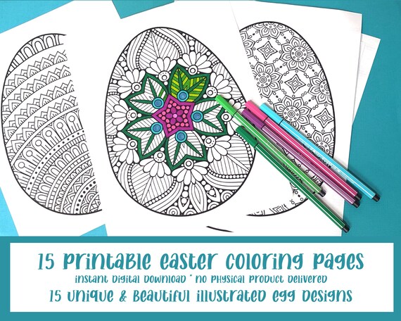 Easter egg mandala coloring pages for adults anti stress coloring book pdf instant digital download