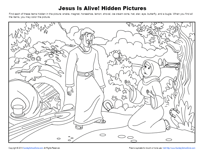 Jesus is alive hidden pictures on sunday school zone