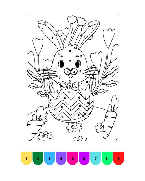 Premium vector easter coloring page for kids color by number easter drawing