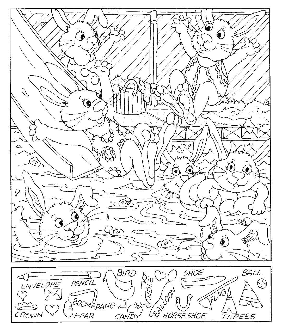 Online coloring pages coloring page bunnies on a picnic find hidden download print coloring page