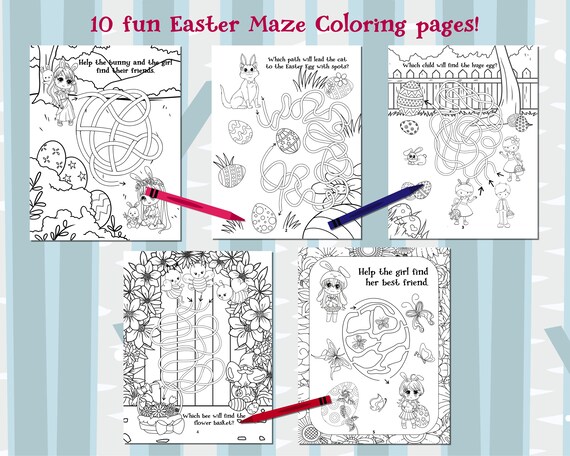 Easter maze coloring pages printable mazes for kids pages digital file easter coloring puzzle activity