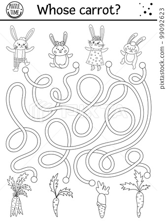 Easter black and white maze for children with