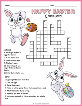 Free easter bunny crossword puzzle coloring page worksheet tpt