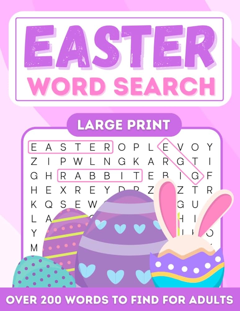 Easter word search for adults large print happy easter day word search puzzle book with solutions exercise your brain with difficulty levels bonus coloring pages and fun facts