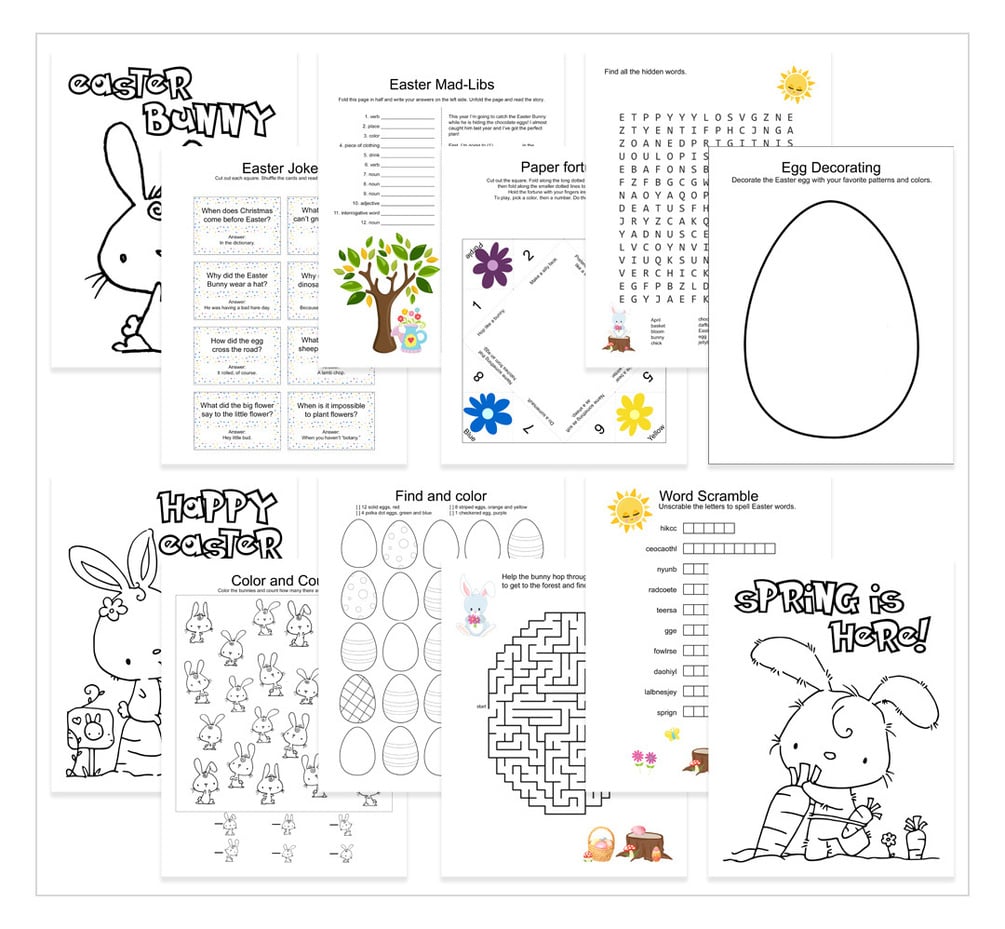 Easter kids coloring activity book pages