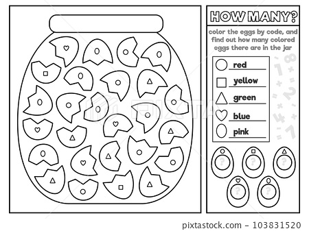 Vector black and white easter coloring and math